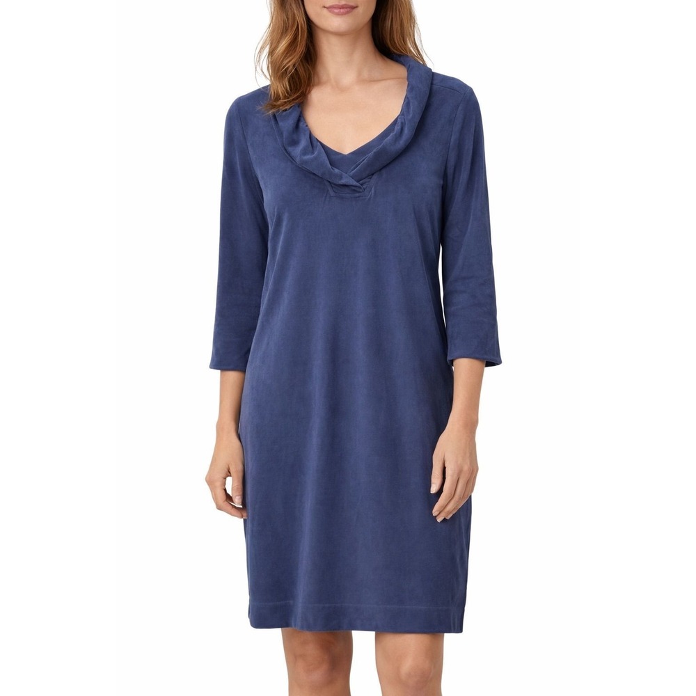 NWT Crown & Ivy Navy Faux Suede Mini Dress 3/4 Sleeve Soft Shift - Size Small